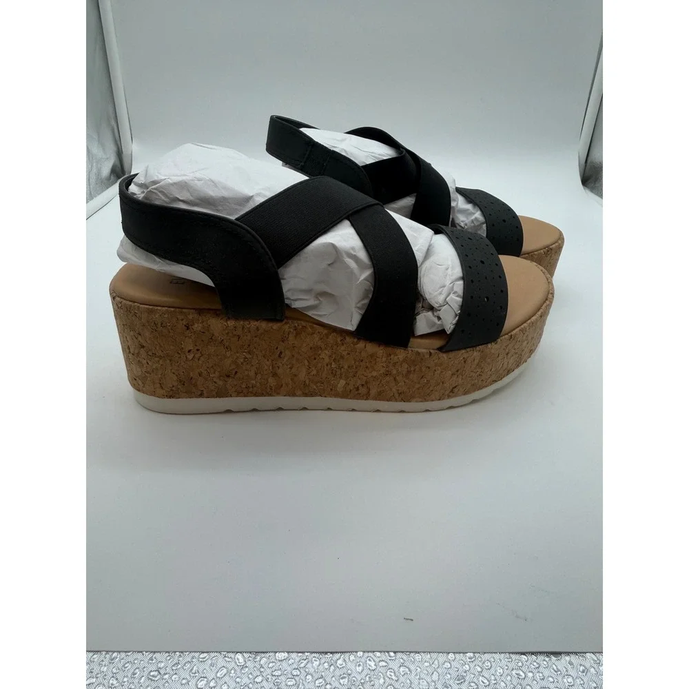 Evans Flatform Phoebe Black Cork Wedge Platform Sandals Womens 8.5W